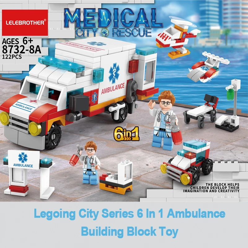 Lele Brother Promotional City Rescue Ambulance Kids Educational Building Block Toys for Girl