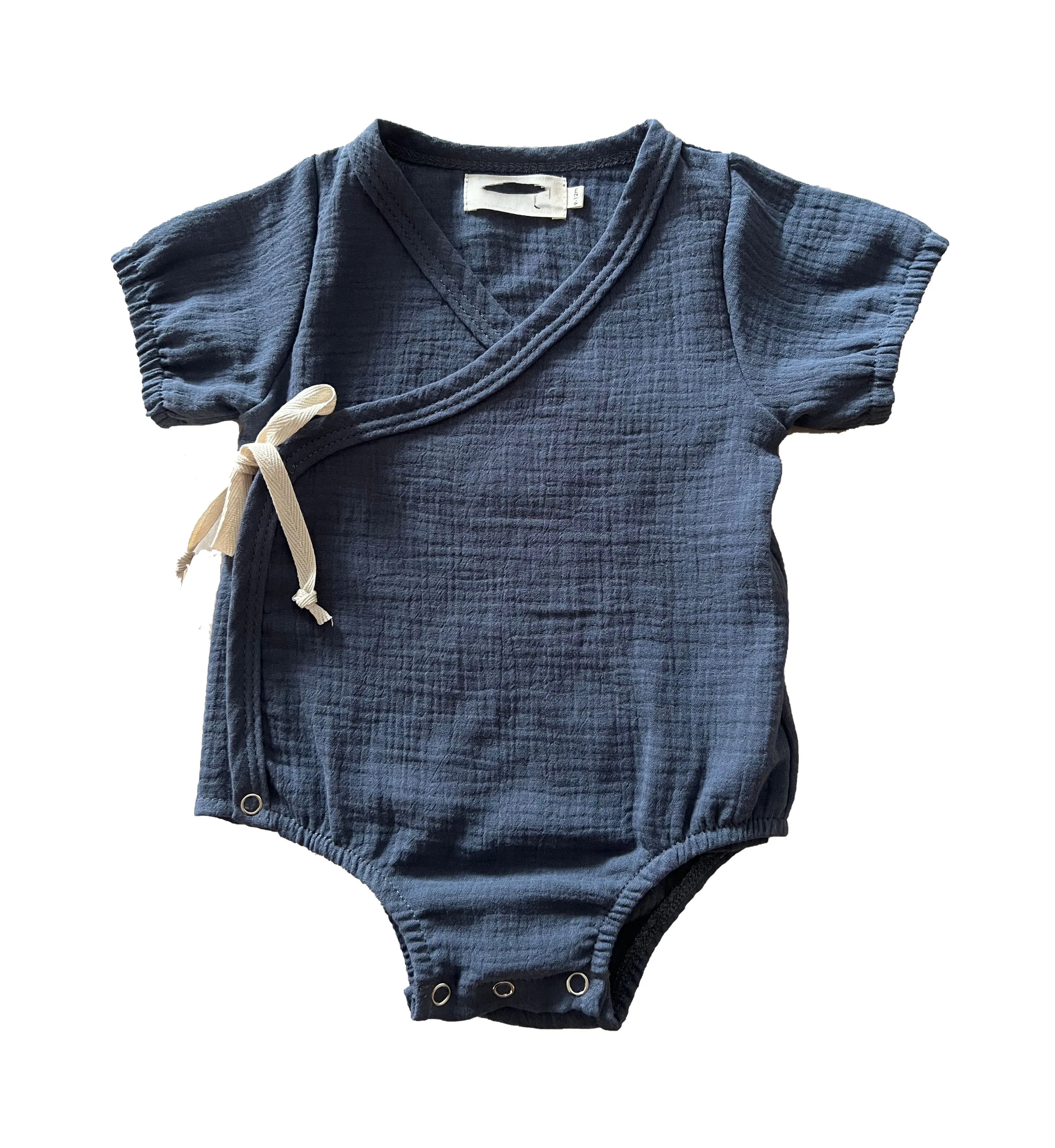 Summer Newborn Onesie Short Sleeve Kimono Bodysuit with Snap Button Solid Fabric Baby Romper