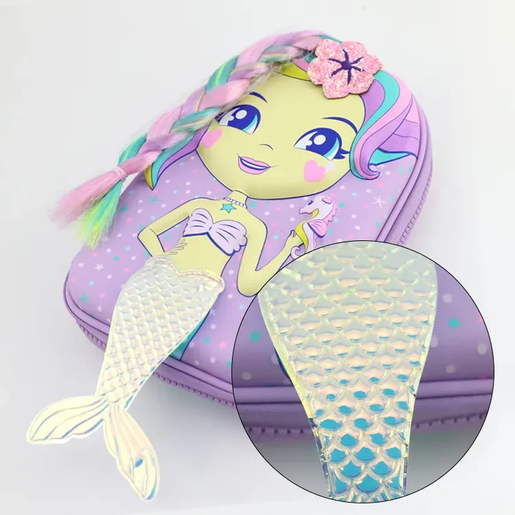 Printing sublimation kids pencil pouch case 3D eva hardtop pencil box with cartoon mermaid girl