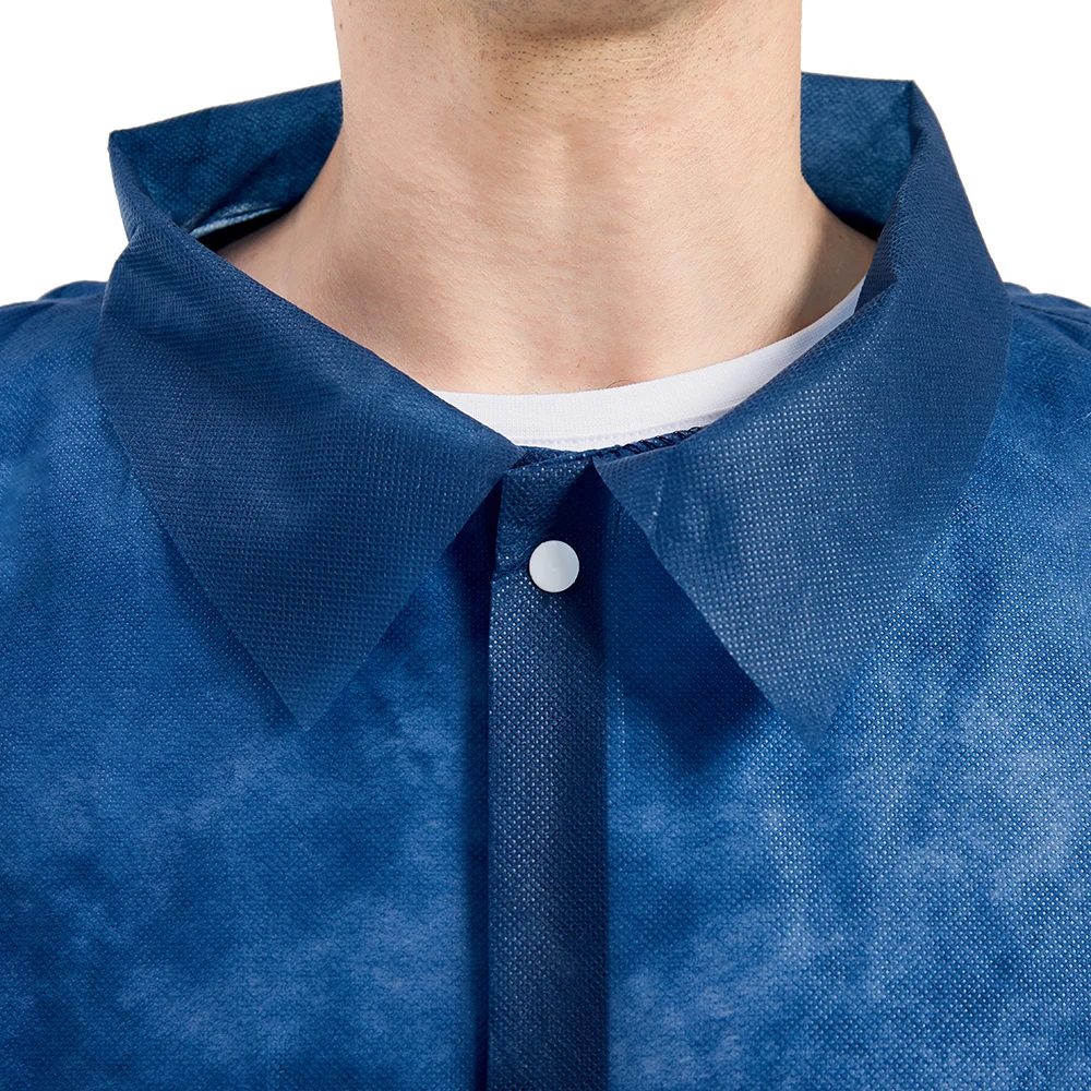 Disposable PP Lab Coat / Visit Coat with Botton Uniform for Hospital for Unisex 50-65gsm Nonwoven