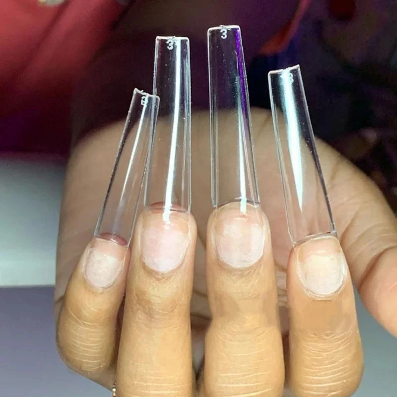 Hot Sale 4#-5#-6#-7# Long French Coffin Nail Art Tips Fingernails 600Pcs/Bag No C Curve XXL Coffin Nail Tips