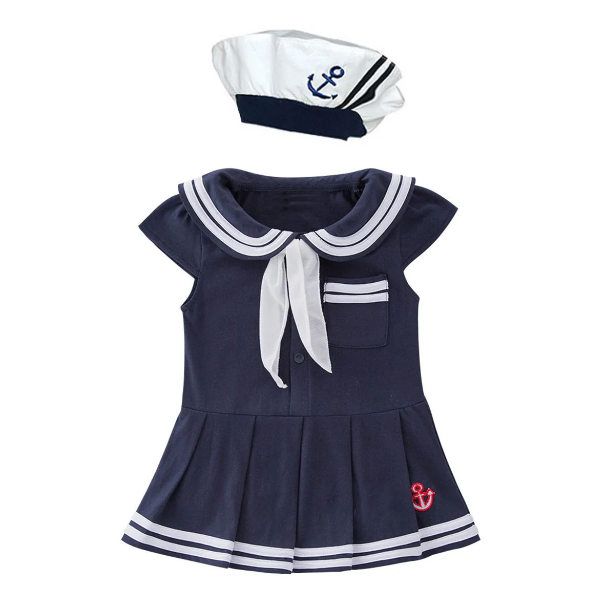 Fashion Summer Navy Style Clothes Baby Boys Sailor Costume with Hat for 0-2 Years Old HCFB-025