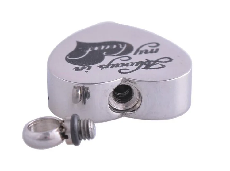 Letterable and Patterned Stainless Steel Glossy Heart Ashes Pendant Always in my heart necklace