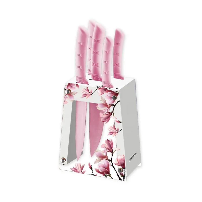 
 Премиум подарок красочные алмазные PP ручки 6 шт набор ножей с деревянной подставкой  