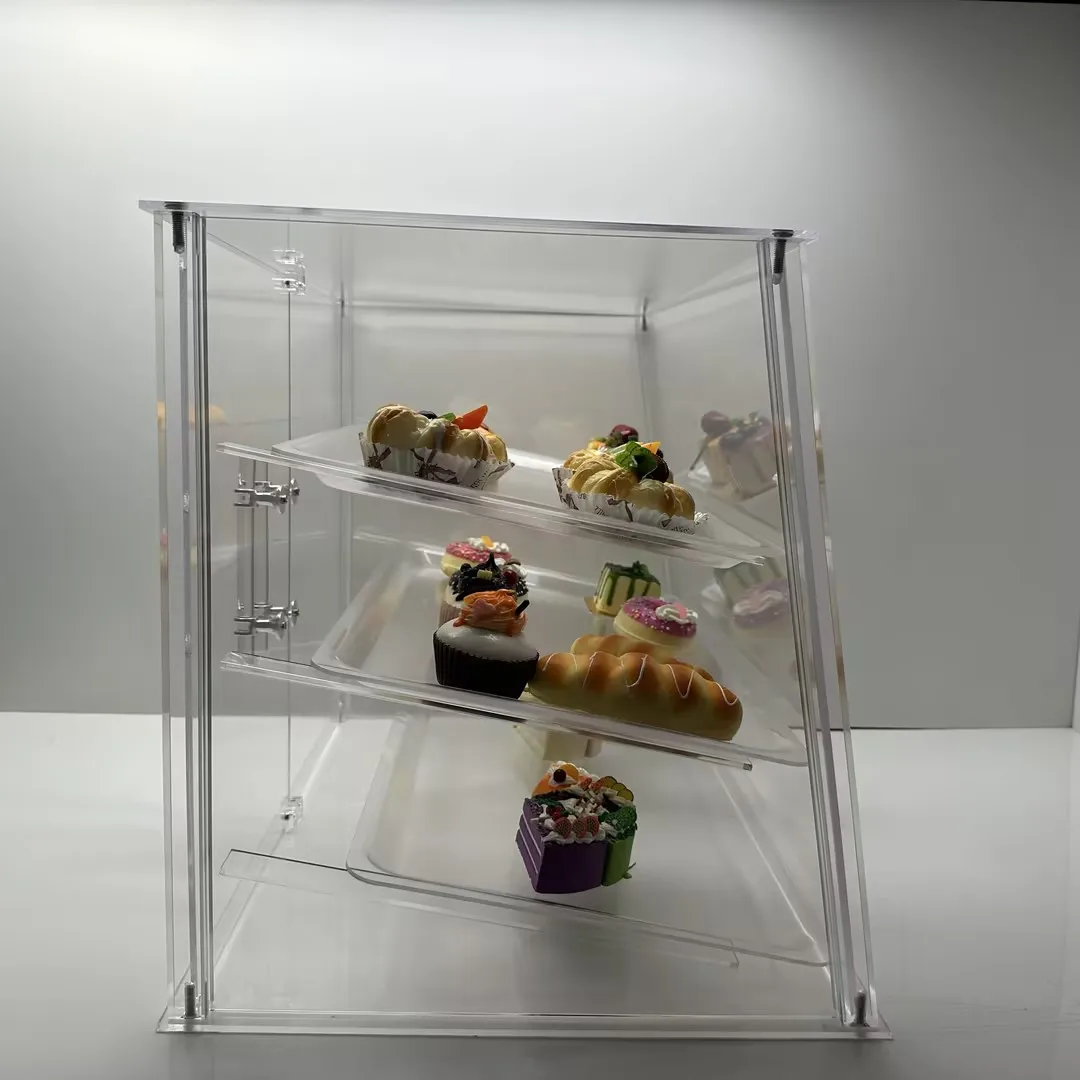 Countertop 3 Tray Acrylic Display Case Clear Acrylic Pastry Display Cake with Rear Door Acrylic Pastry Display