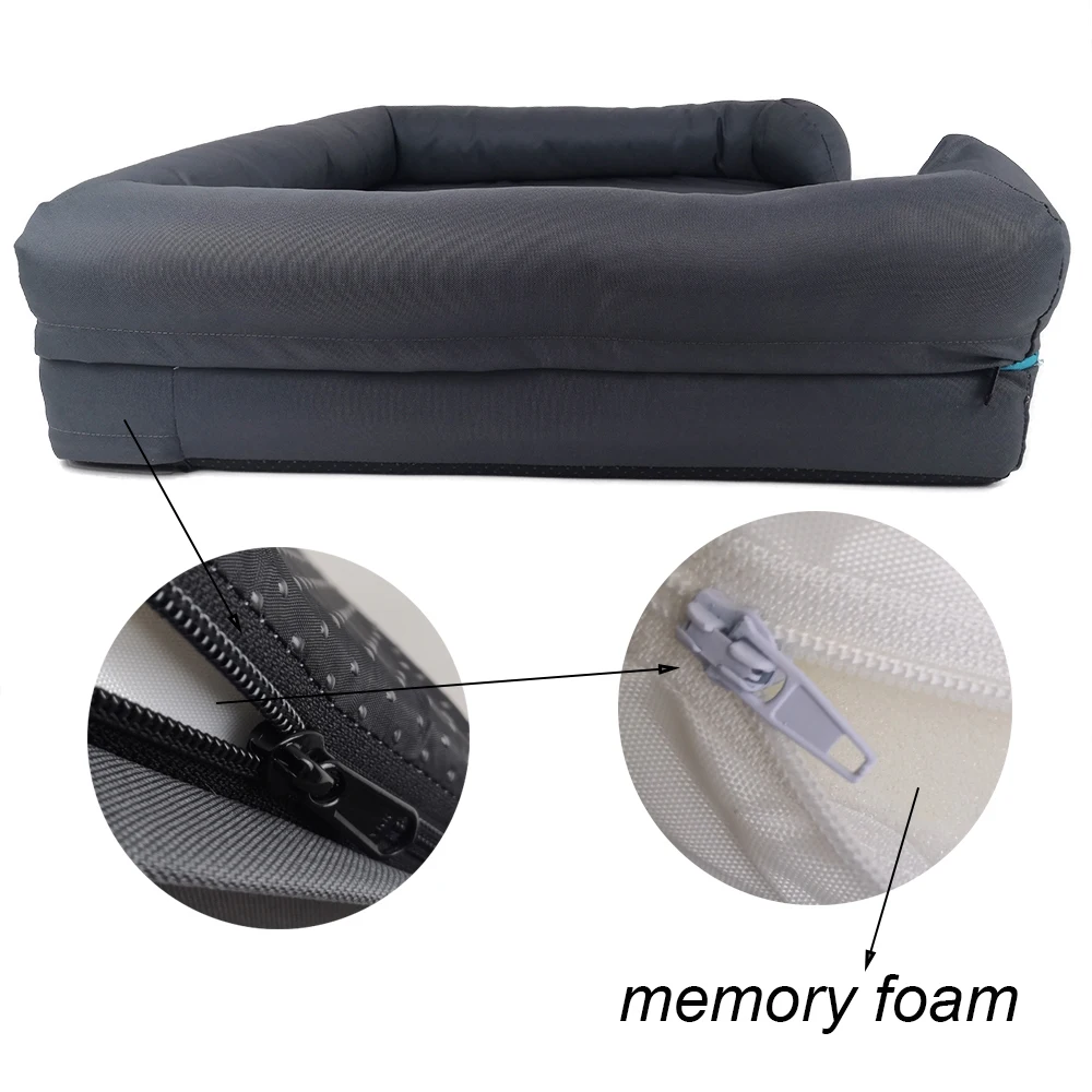 Wholesale Luxury Washable Square Large Cat Memory Foam Orthopedic Soft Dog Bed With Bolsters