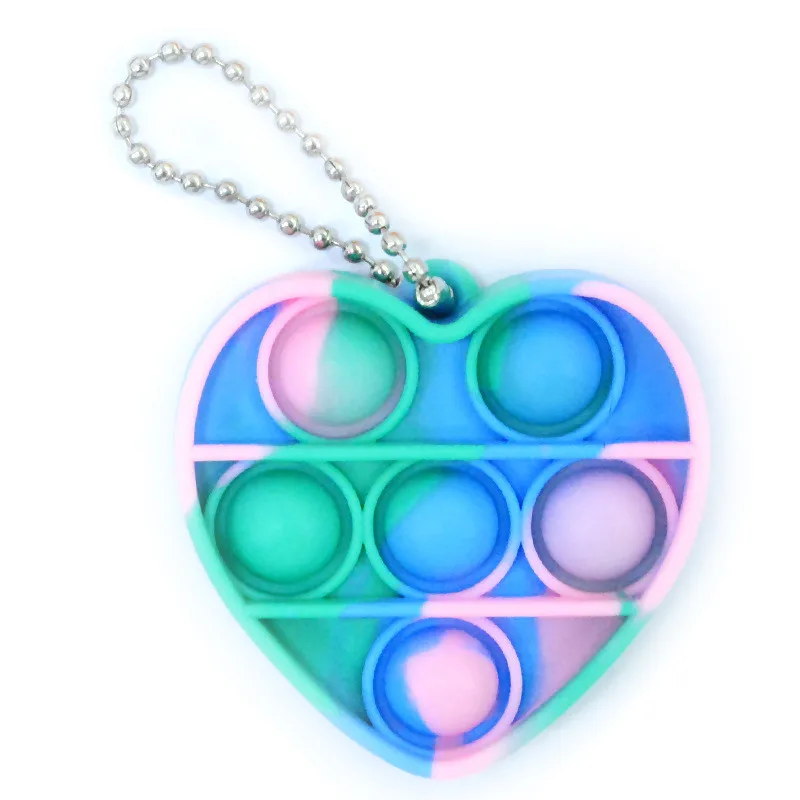 Cute mini heart round pop fidget toy push bubble simple anti stress relief keychain trinket sensory pop toy keyring