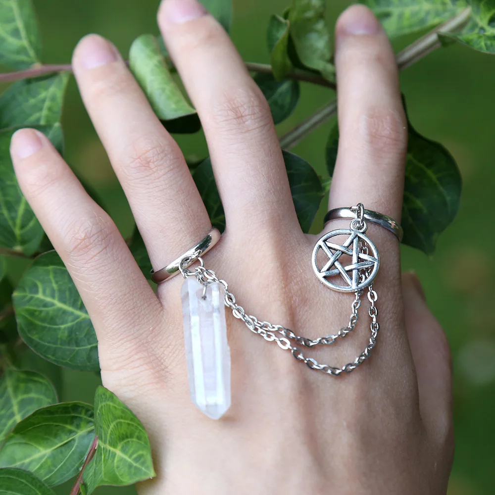 Natural raw gemstone crystal ring Fashionable adjustable semi-precious stone natural crystal alloy female ring