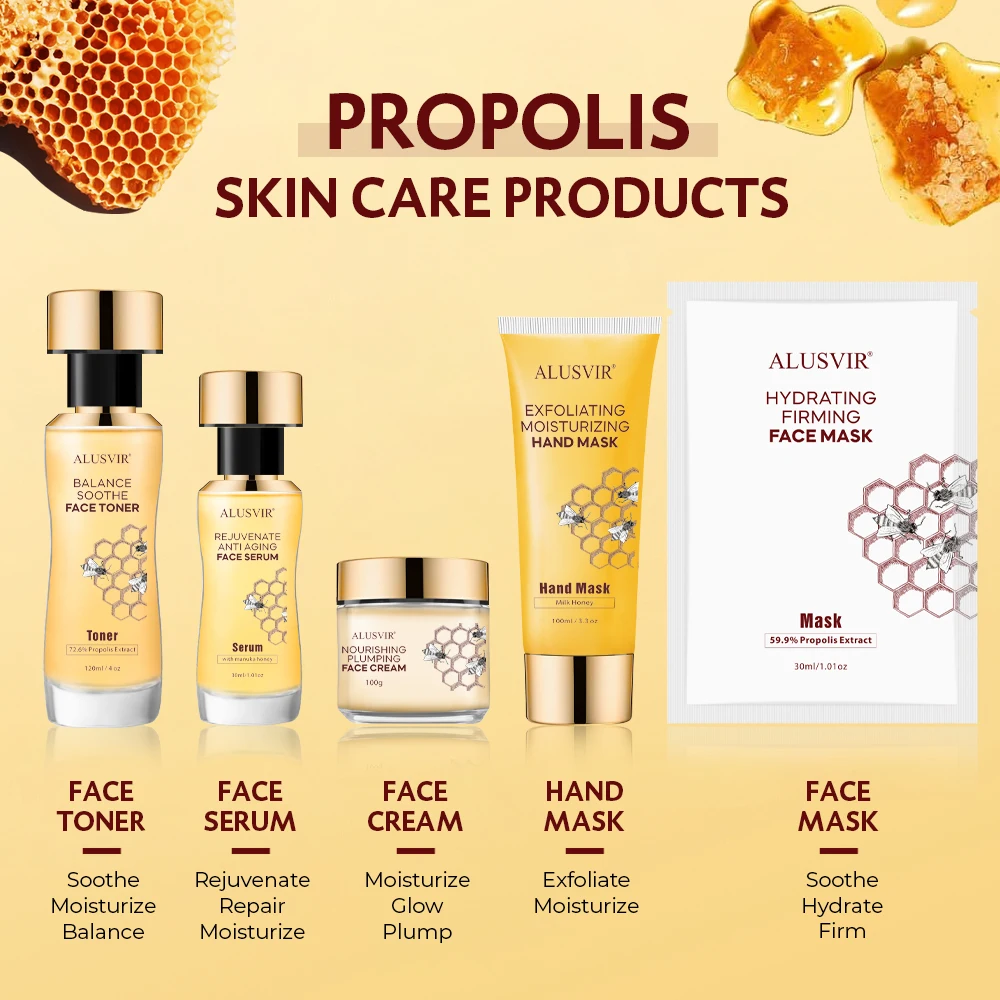 Korean Skincare Products Organic 72.6% Propolis Face Toner Anti Aging Serum Moisturizer Cream Honey Peel Hand Mask Skin Care Set