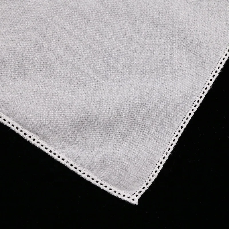 C005:  White cotton picot lace handkerchief straight edge women/ladies wedding blank hankies