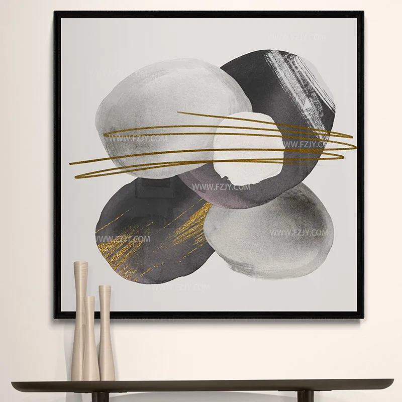 Customer design Golden foil abstract Minimalist Line geometric figure Modern Wall Paintings Art Picture for living room