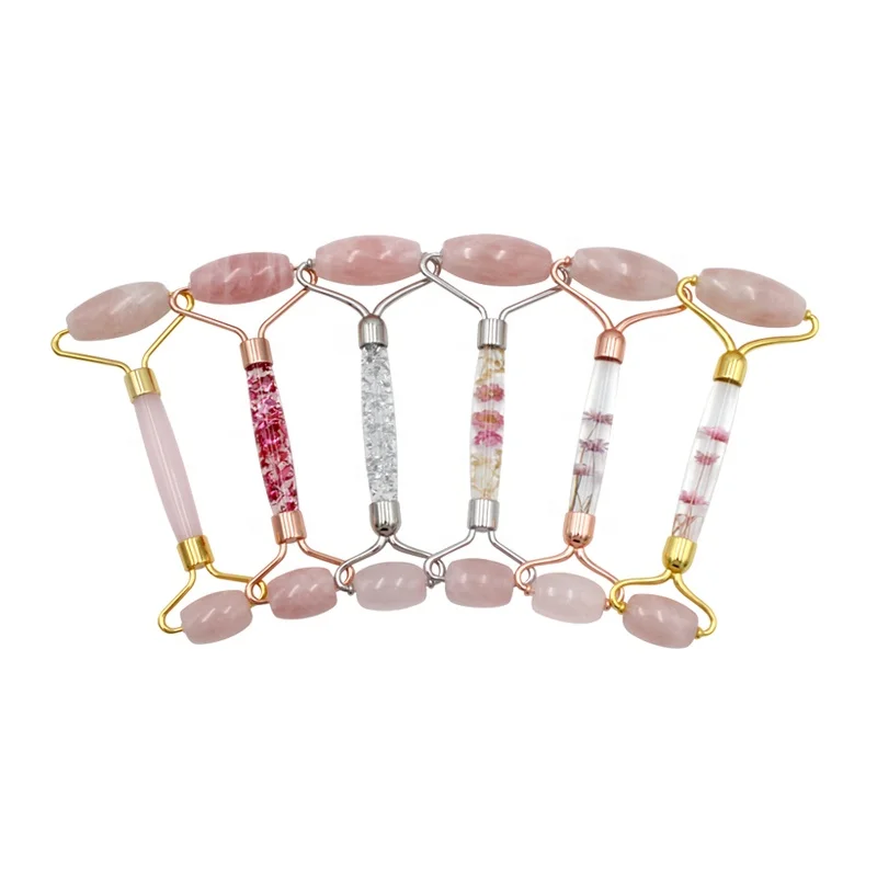 New Design Facial Massage Roller Real Rose Quartz Jade Roller Private Label Beauty Lifting Stone Massage Roller for Face