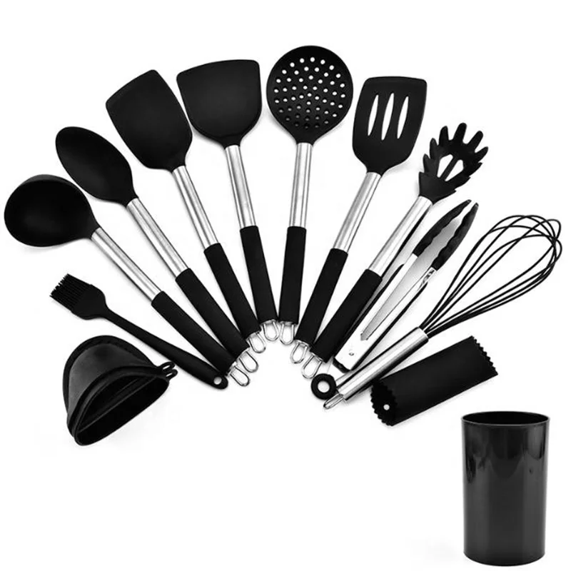 BPA free silicone kitchen utensils set with holder