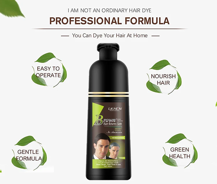 High Premium Dark/light Brown Hair Color Shampoo Long-lasting Formula Without Chemicals Hair Blacken 2 in 1 Organic