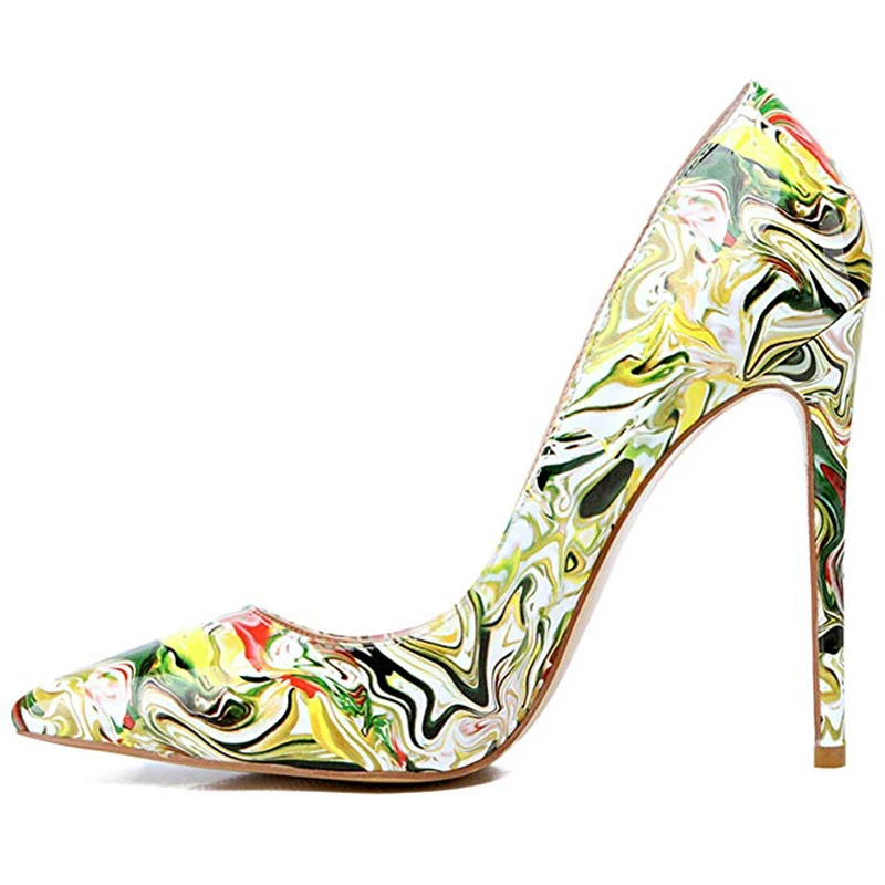 Hot sale low price fashion ladies graffiti pumps thin heel shoes high heel 12cm large size 35-45