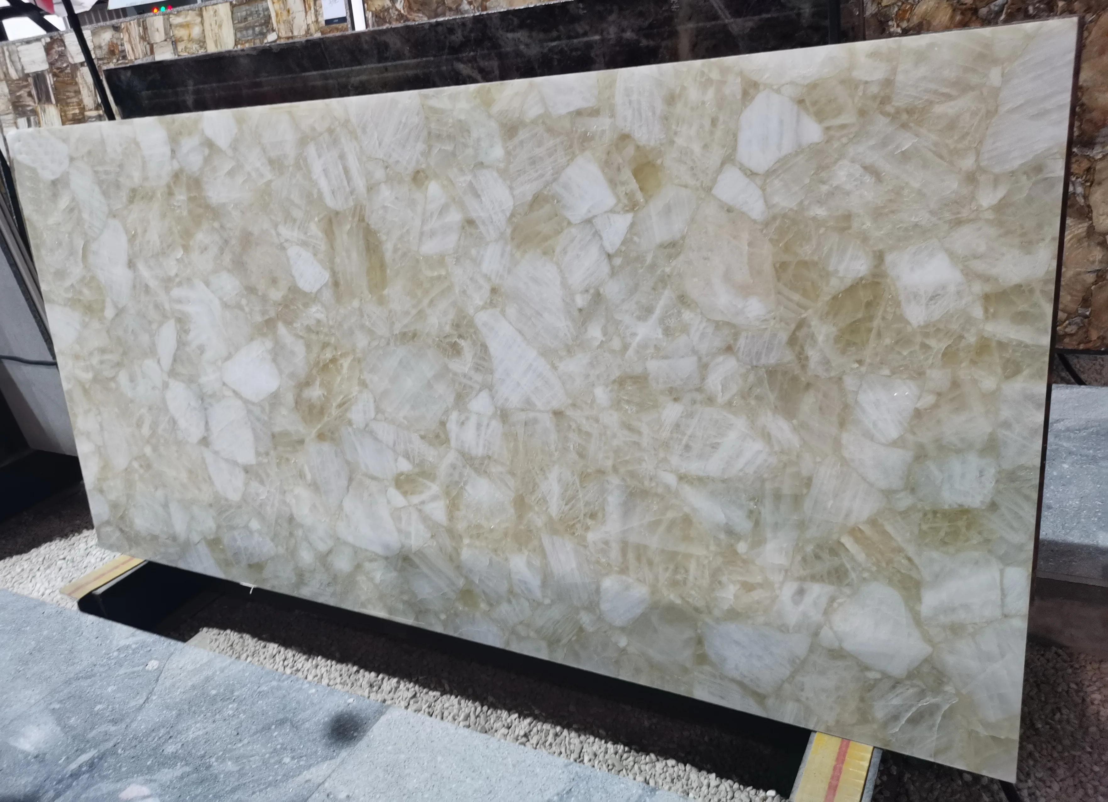 Precious Composited Semiprecious Stone Fossil Petrified Wood Agate Slab For Backlit Wall Panel