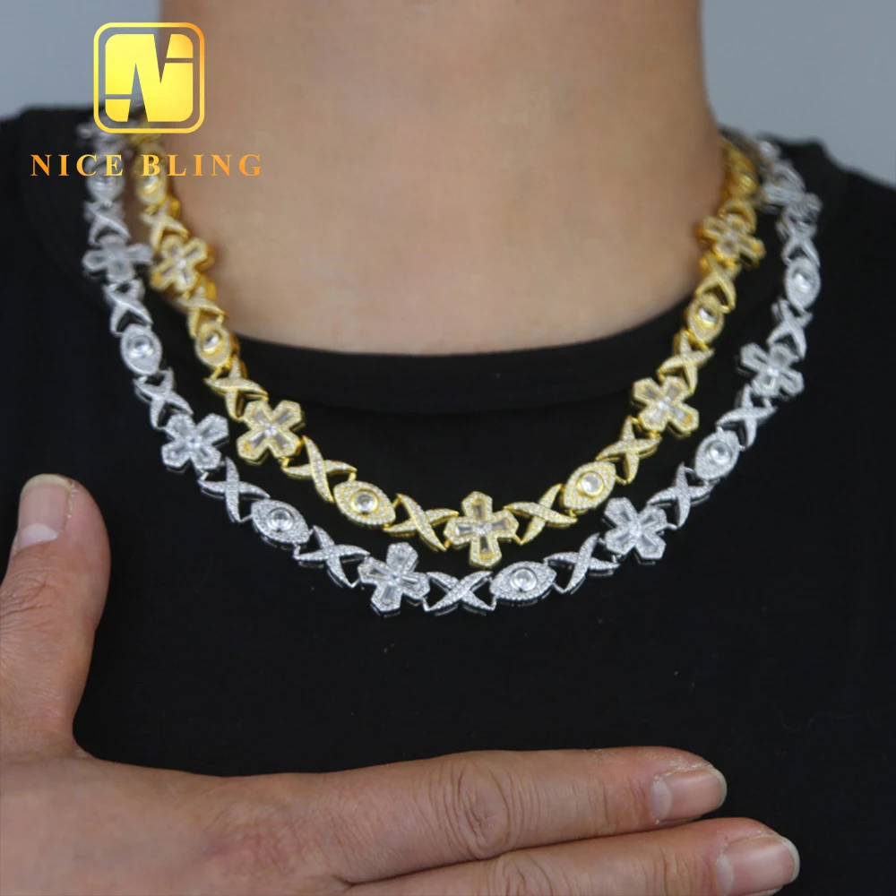 Custom Hip Hop Jewelry Necklace Eye Cross Iced Out Cuban Link Chian Cubic Zirconia Necklace