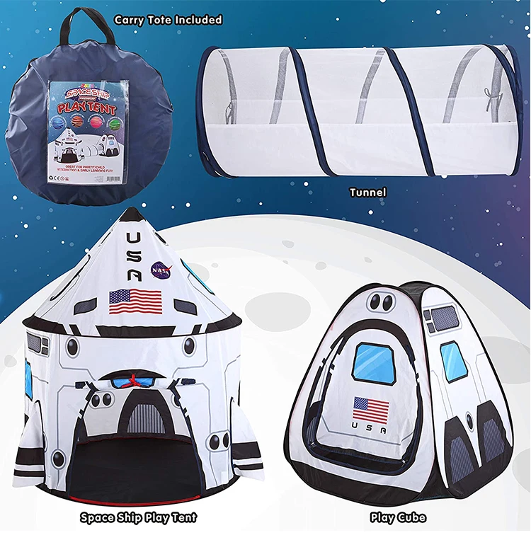 Белый ракетный домик и туннель для детей, всплывающие детские игрушки для ползания, игровой домик-палатка