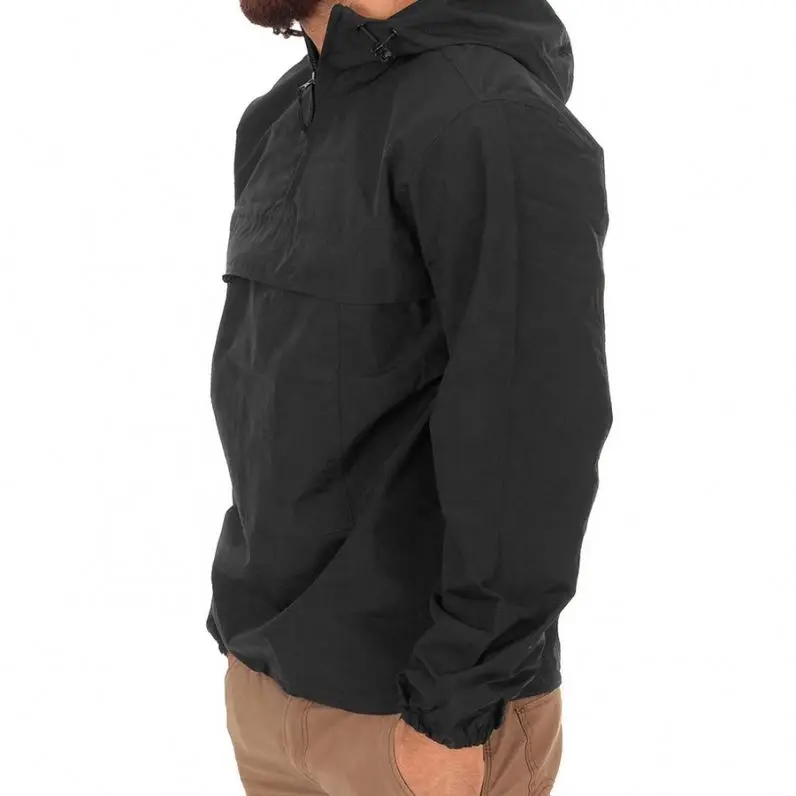 Mens Plain Jackets Screen Printing Logo Black Oem Print Half Zip Nylon Pullover Hoodie Custom Windbreaker Jacket