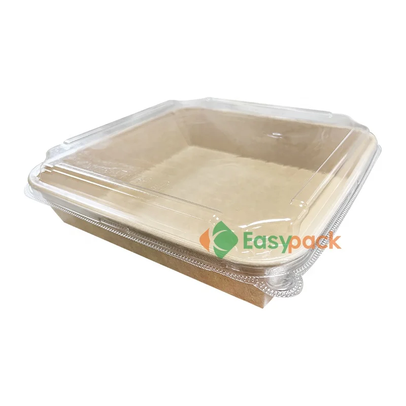 46oz Eco Friendly Disposable Square Kraft Paper Salad Bowl Take Away Food Container