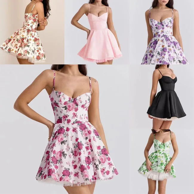 Manufacturers Customized Summer Fashion Sexy Solid Sleeveless Short Mini Spaghetti Strap Dress