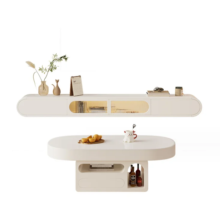 Modern French Solid Wood Cream White Wall Mounted  TV cabinet for Living Room