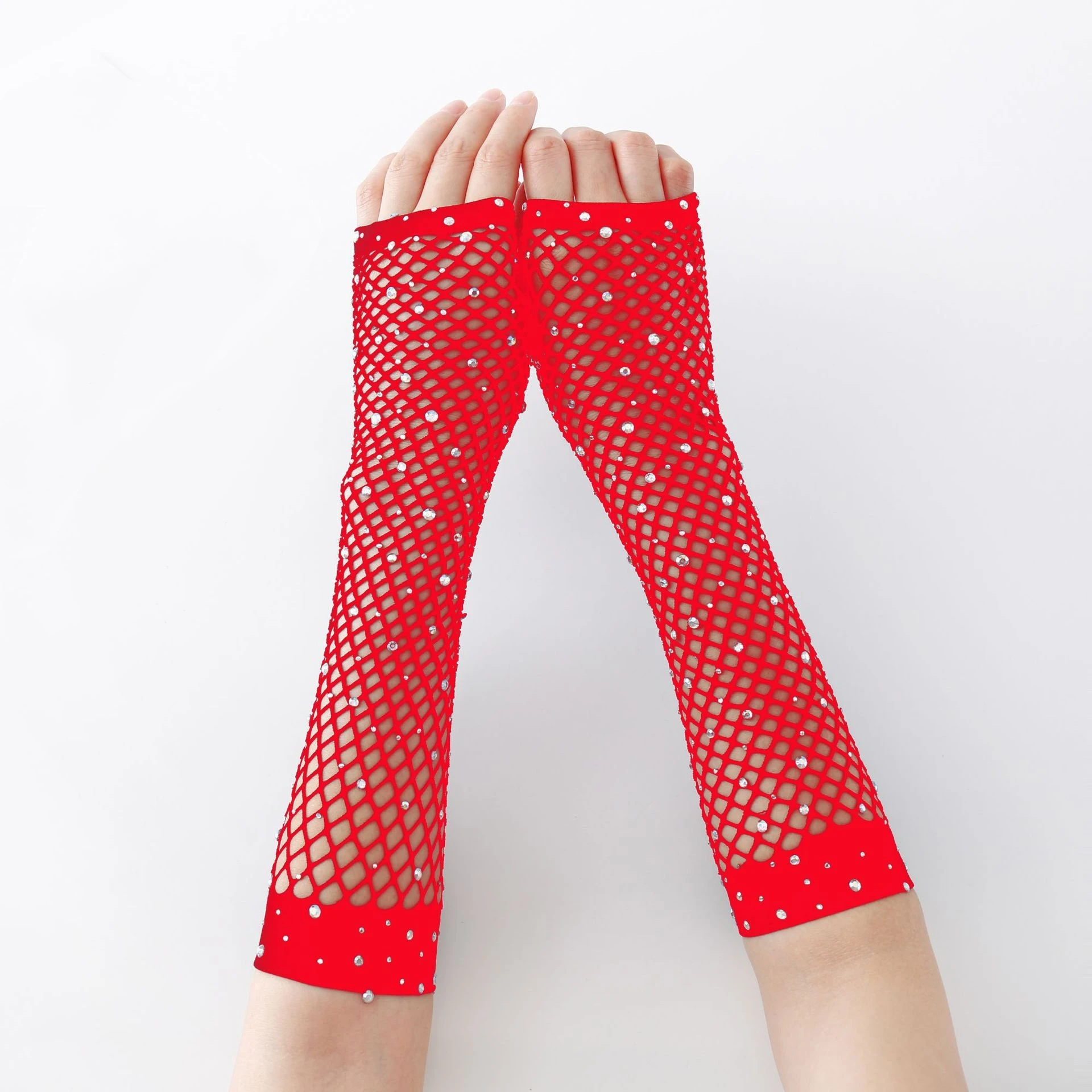 Fashion Cosplay Costume Accessories for Women Bling  Rhinestones Fishnet  Gloves for Single Party Bride Gloves
