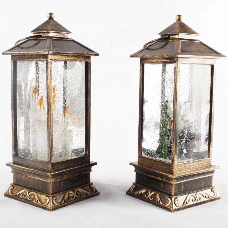 Hot sale led acrylic lights decoration lantern christmas ornaments with winter scene inside