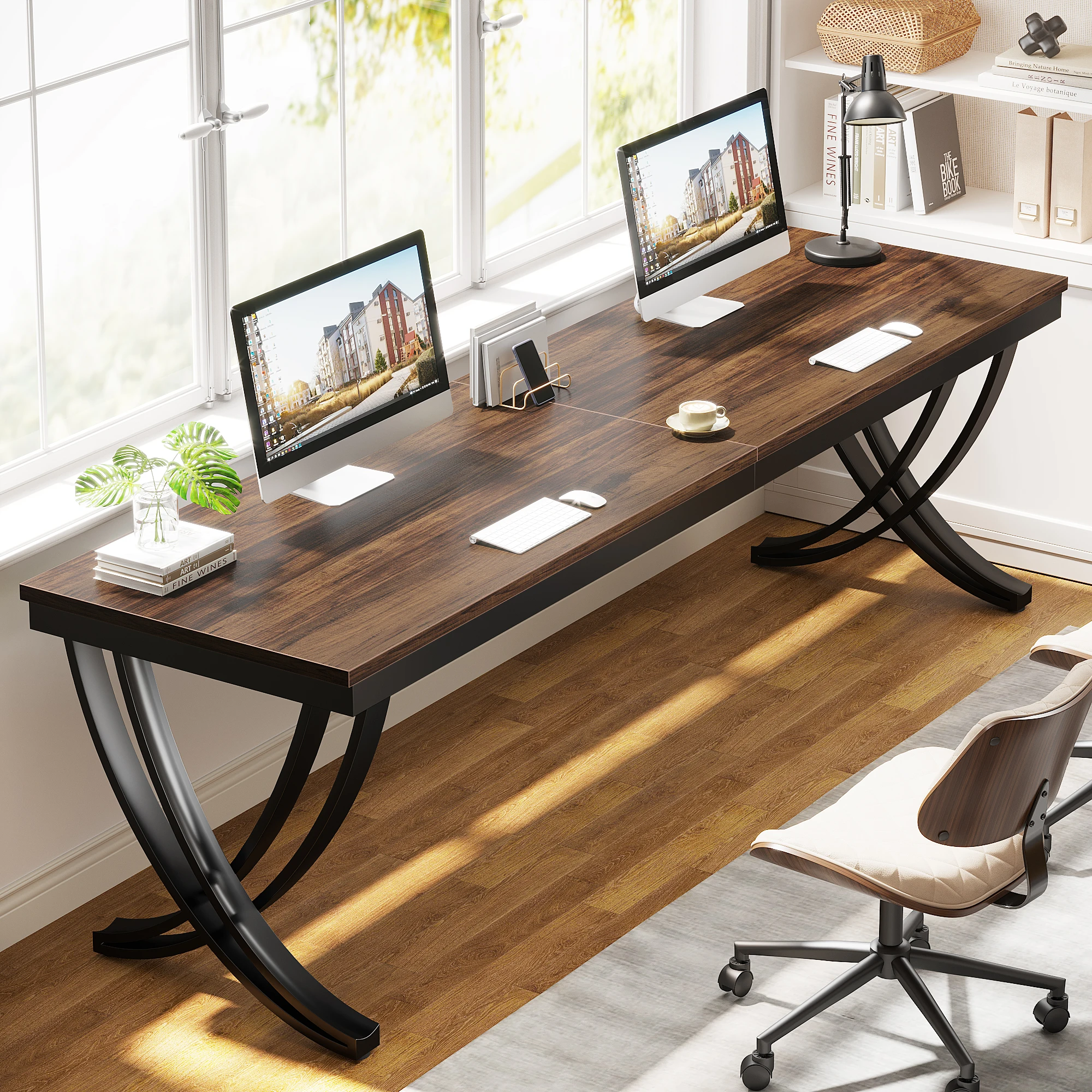 2024 Design modern MDF wooden 2 person office work desk conference table 2 m extra long for home office and commercial workplace