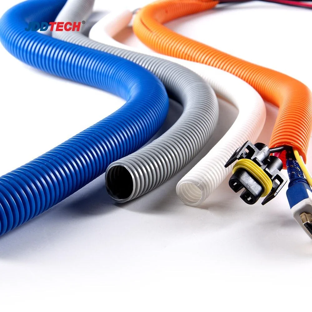 Automotive split corrugated flexible conduit for wiring harness