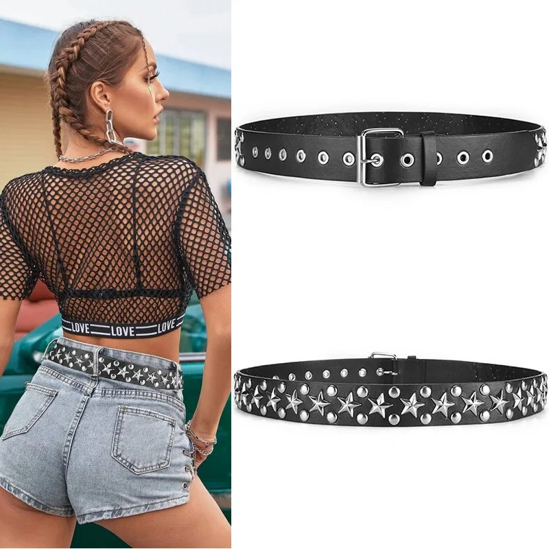 Black Metal Studs Custom Belt For Men Punk Style Genuine Leather Pyramid Studded Women Belt
