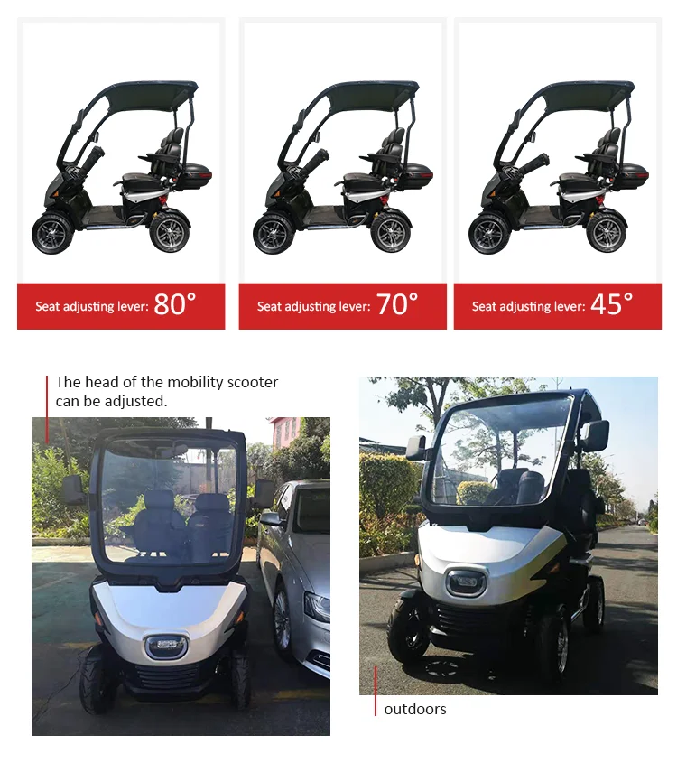 New Model Old People Mobility Scooters Electric 4 Wheel Electric Scooter 2 Seats With Rain Roof