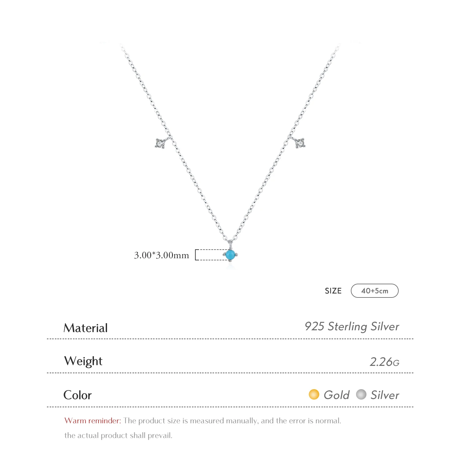 925 Sterling Silver Daily Fine Jewelry Fashion Stunning Turquoise Clear CZ Link Chain Charm Necklace For Women