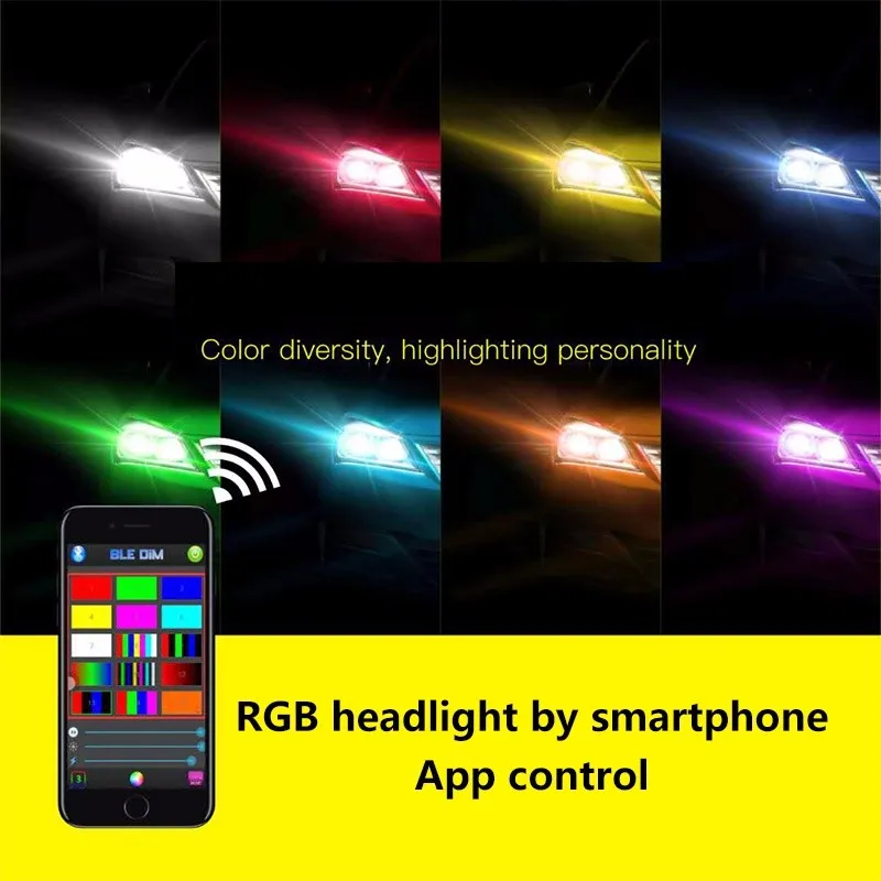  Автомобильные светодиодные лампы Rgb с управлением музыкой и через приложение сменные цвета автомобильные фары H4