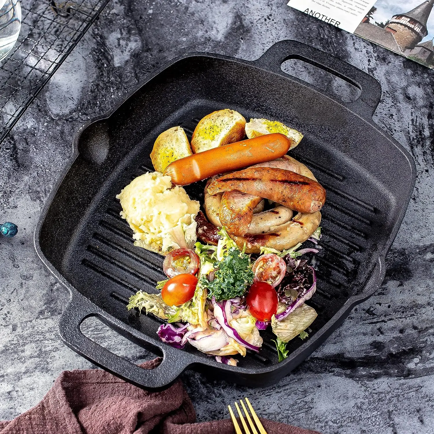 Factory BBQ Pan High Quality Cast Iron Grill Pan With Handle Outdoor Cooking Pan Wholesale Non-stick For Steak