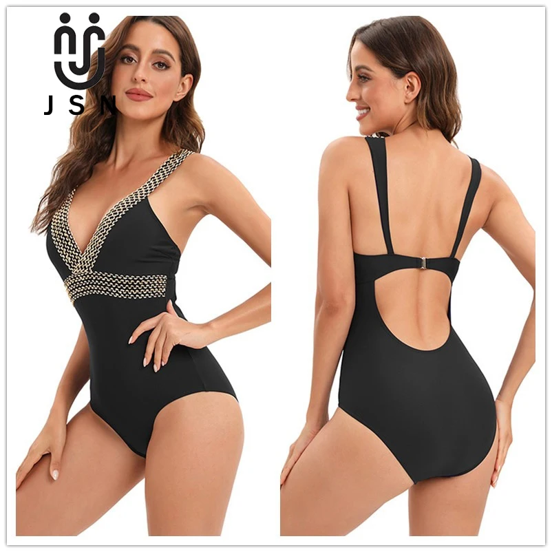 JSN71007  Hot Sale Deep V Neck Bathing Suit 2022 Beachwear Sexy Swim Suit One Piece Swimsuits High Cut Swimwear Women