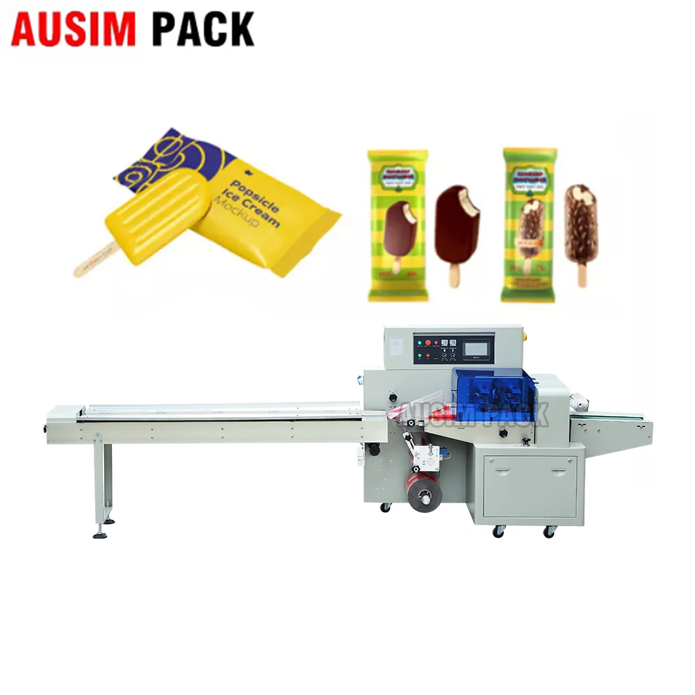 Automatic Flow Ice Cream Bar Packaging Machine Ice Lolly Stick Ice Popsicle Pillow Packaging Machine