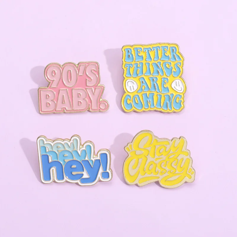 New high-end alloy letter brooches love and inspirational English enamel badge pins wholesale
