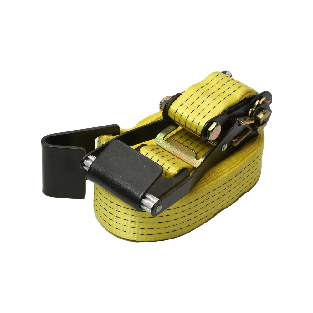 Yellow tension belts 2 inch ratchet buckle straps with flat hook lashing load belt spanzet ratchet tie down strap