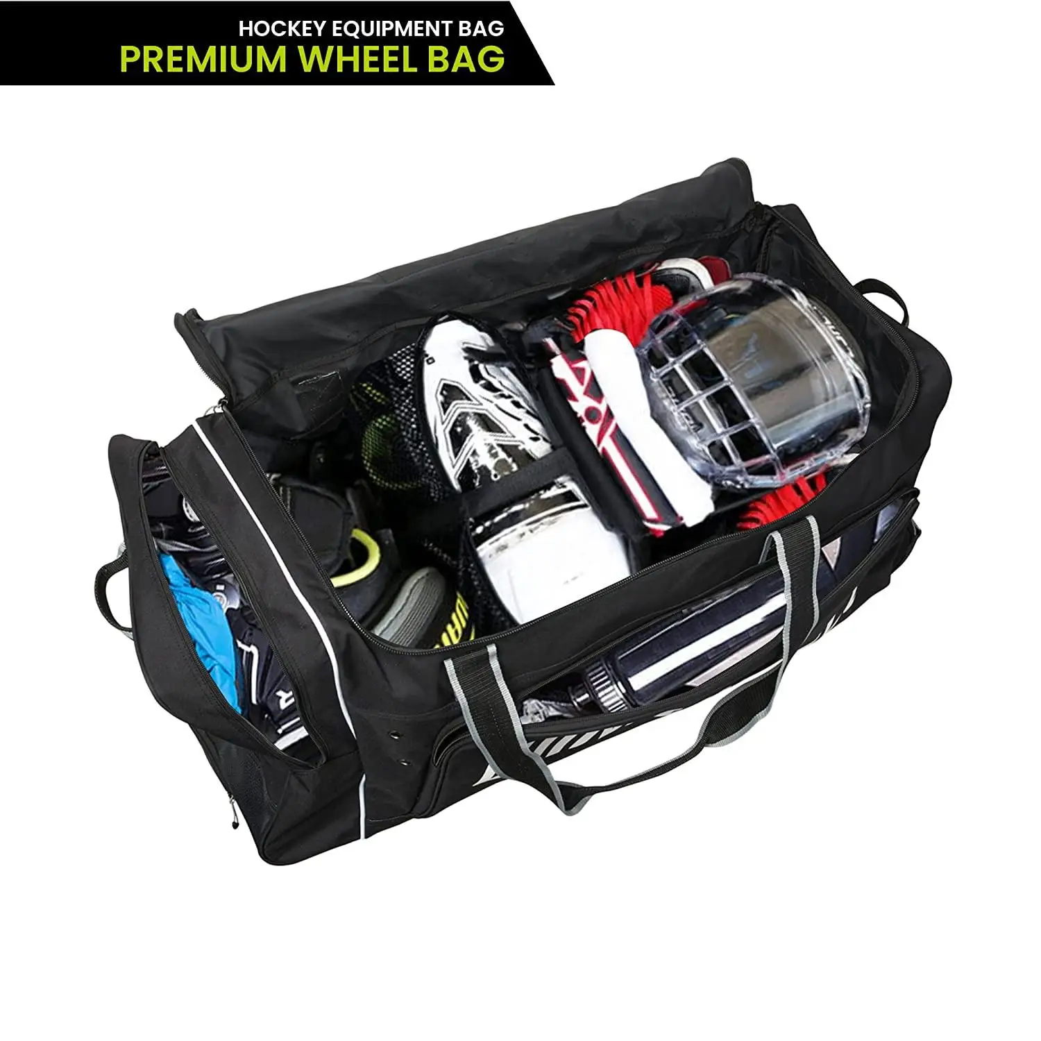 Custom Polyester Ice Hockey Bag With Wheels Heavy Duty Hockey Equipment Lacrosse Gear Sport Bags Roller Field Hockey Stick Bag