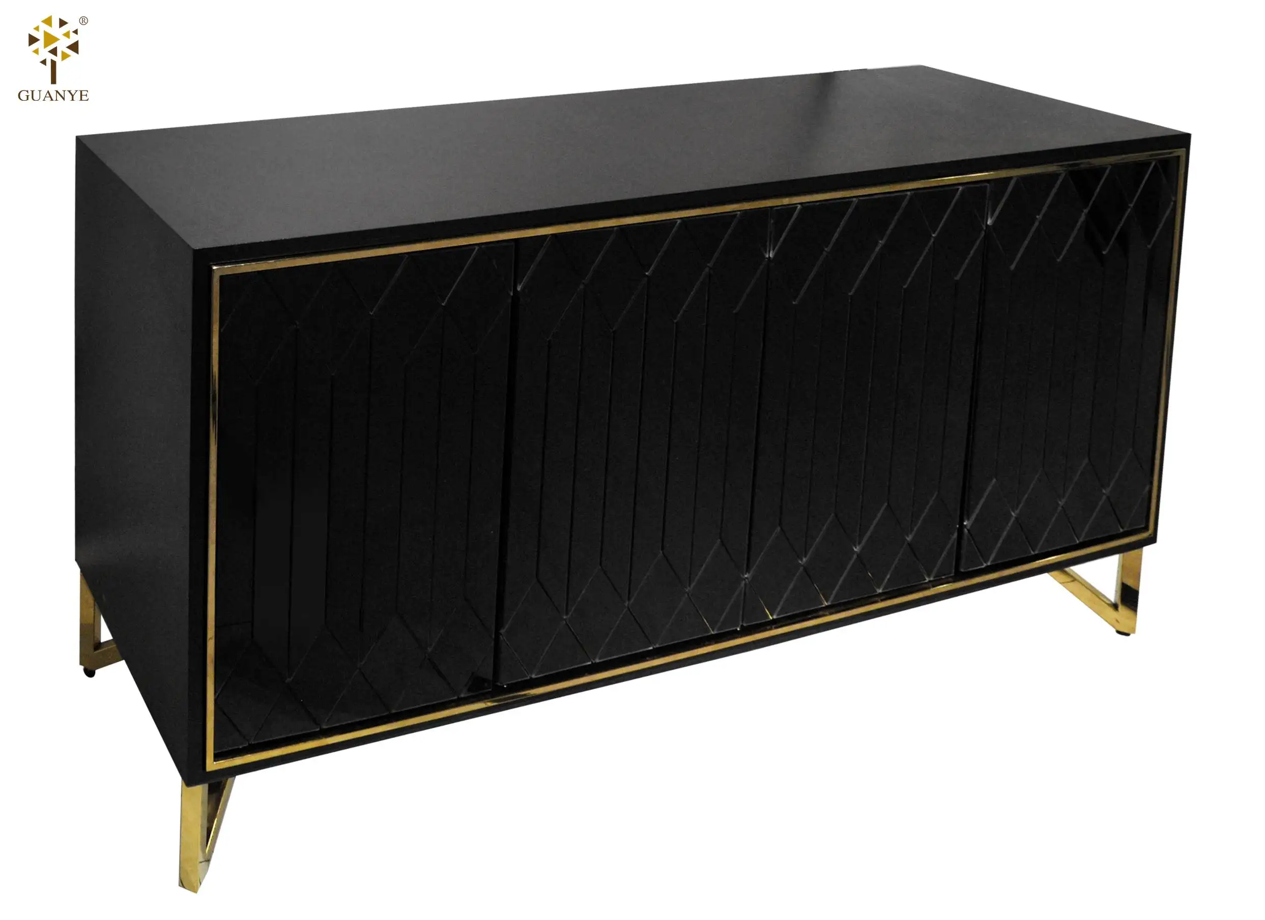 Guanye Hotsale Modern Sideboard Concise Style Wooden Furniture Black Mirror Sideboard Buffet Cabinet