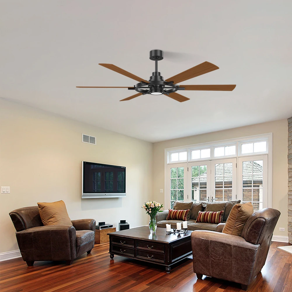 Modern Nordic Ceiling Fan 52 Inch 6 Blade Coffee Brown Ceiling Fan DC Motor Ceiling Fan