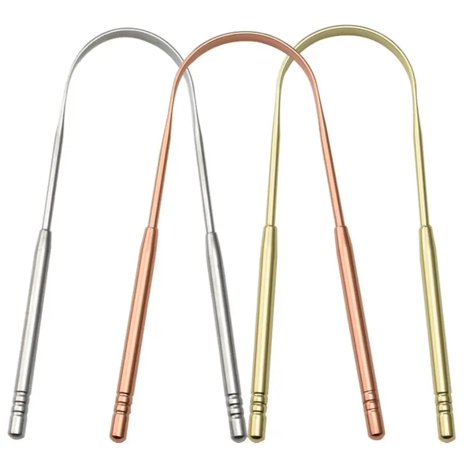 Professional Metal Tongue Cleaner Gold Stainless Steel Tongue Cleaners 304 Tongue Scraper for Adults and Kids