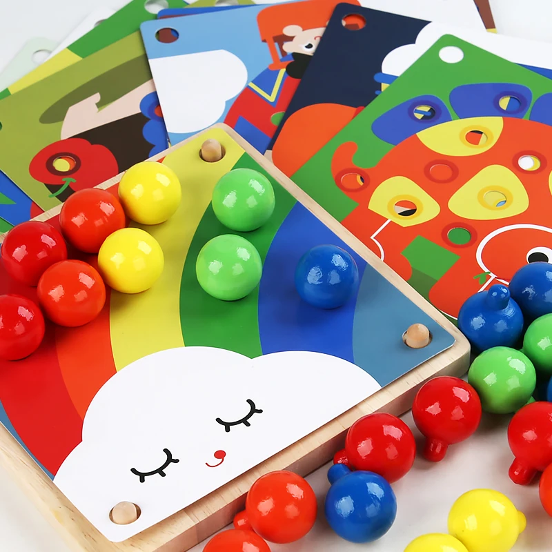 Factory wholesale Baby Wood Rainbow Mushroom Nails Pegboard Game Other Educational Drawing Toys For Kids