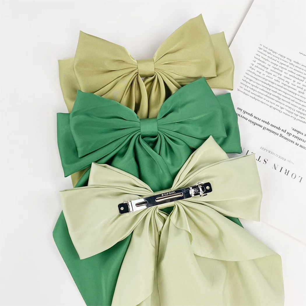 New Design Silky Satin Bow Hair Clips Long Tail Bows Clip for Girls Women Large Solid Hair Bows Hairpin