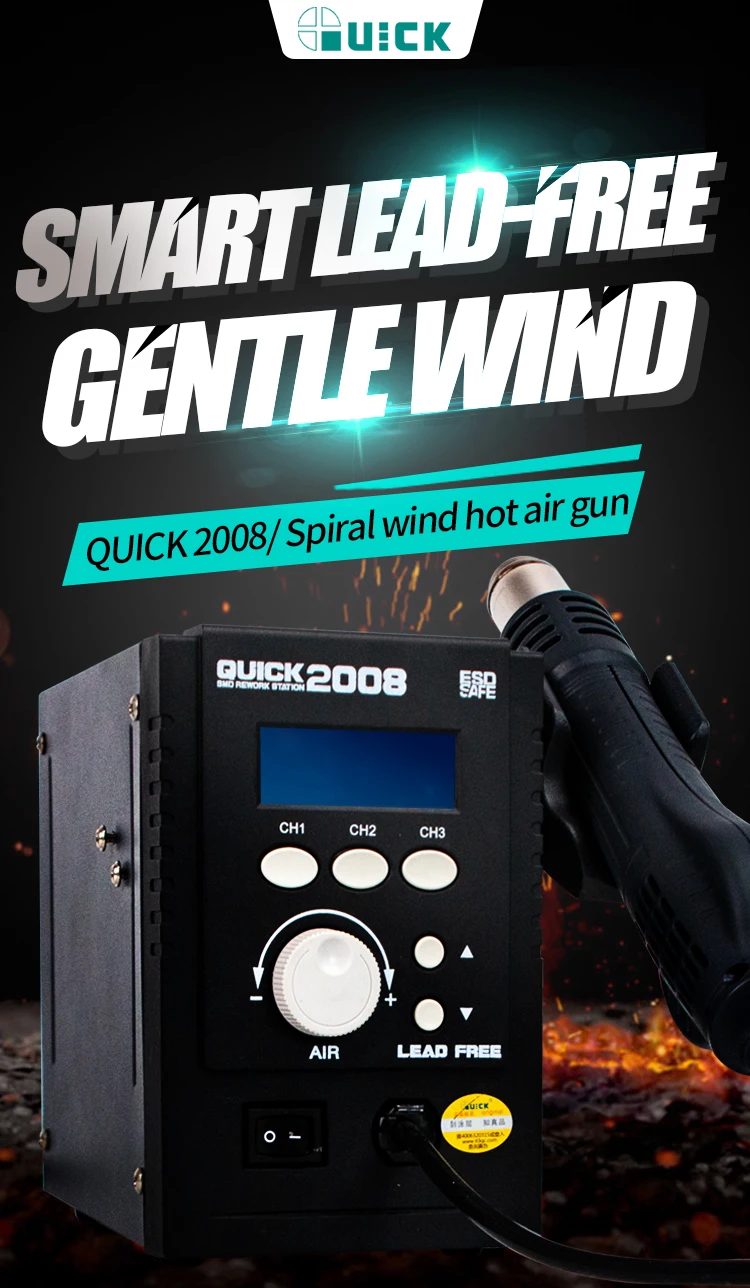 Quick 2008 Hot Air Gun Soldering Station Welding Solder Iron 110V 220V BGA SMD PCB IC Repair Solder Rework Station