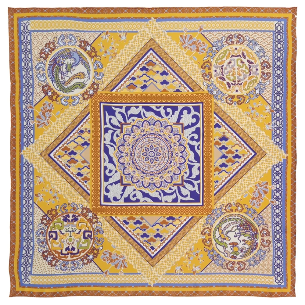 Chinese Traditional elements printing silk scarfs for women stylish 100% silk scarves 90*90cm mulberry silk scarf