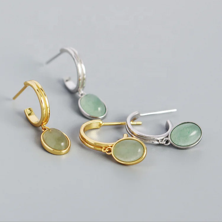Bincho INS C-shaped Earring 18K Gold Plated Silver Plated Hoop 925 Sterling Silver Turquoise Stud Earrings Women Jewelry