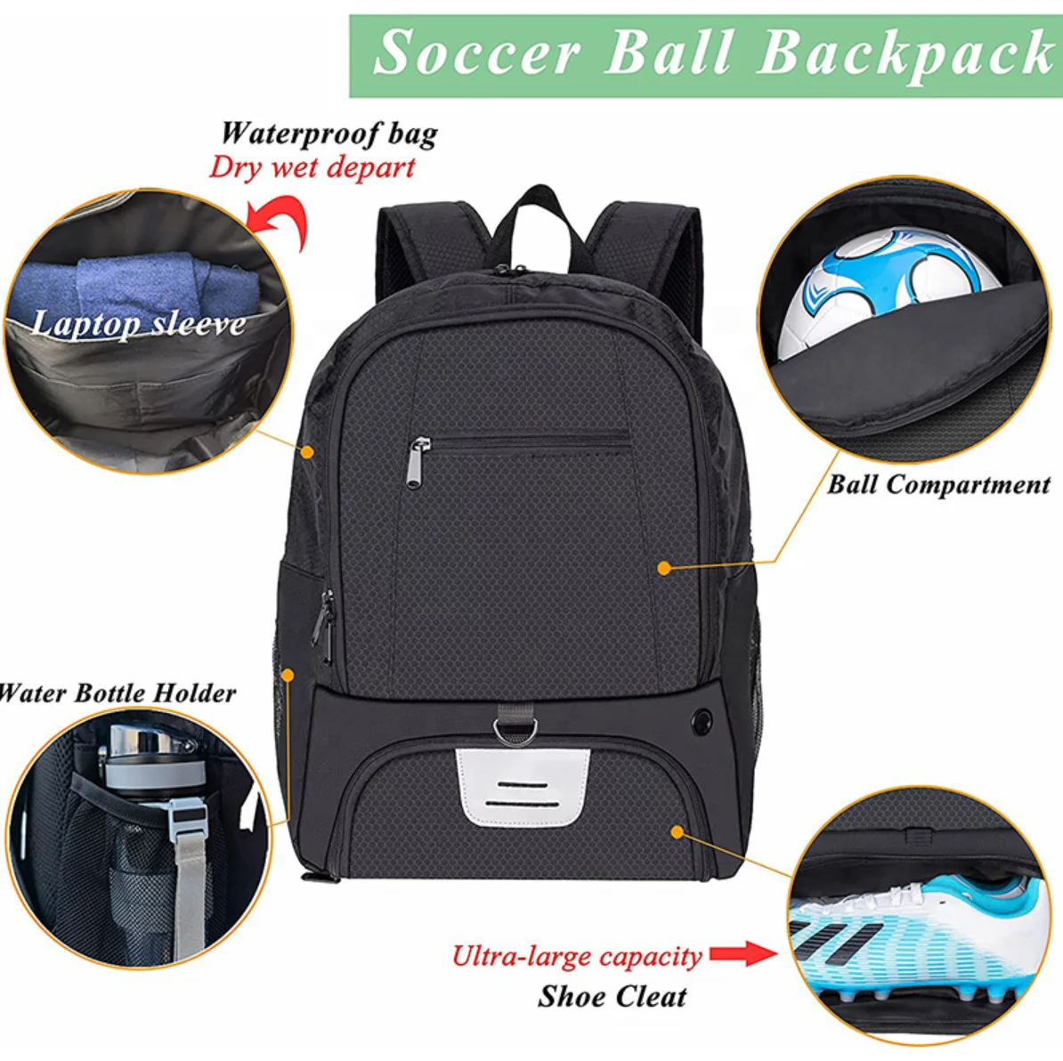 Multi Functional Outdoor Logo Custom Football Backpack Shoe Bag For Training Casual Sports Backpacks Boys Girls