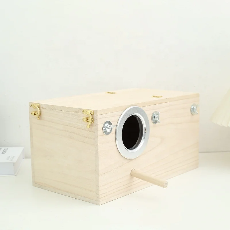 Wholesale Natural Wooden Parrot Bird Cage Breeding Nest Mating Box Bird House for Outside With Perch